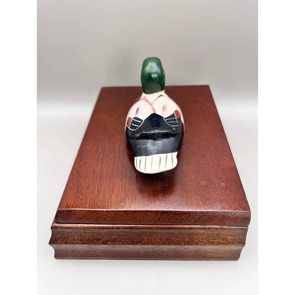 Vtg 1981 Albert E Price Wooden Mallard Duck Decoy Playing Card Trinket Box
